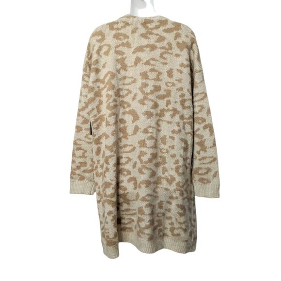 NWT BLACK TAPE Animal Print Neutral Tan Open Long Cardigan L - Picture 5 of 7